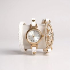 Dámske biele koženkové páskové hodinky