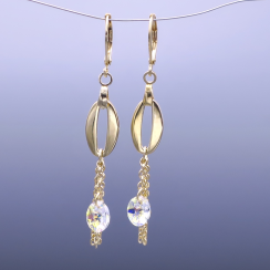 Visací pozlacené náušnice s oválky, řetízky a Swarovski crystal