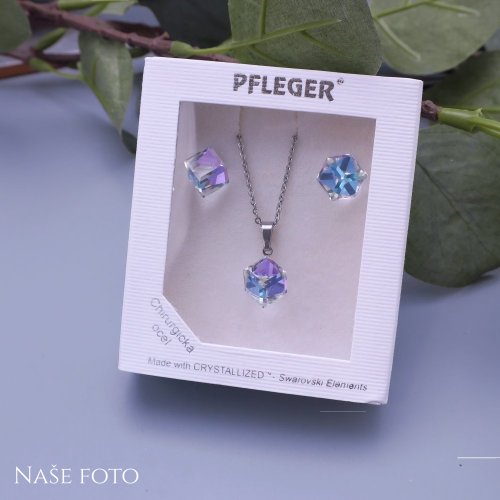 Souprava Swarovski kostky 8mm měnící z chirurgické oceli