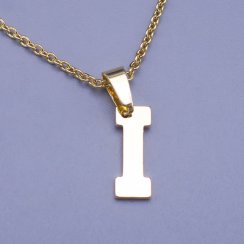 Moderní přívěsek ve tvaru písmena "I" z pozlacené chirurgické oceli