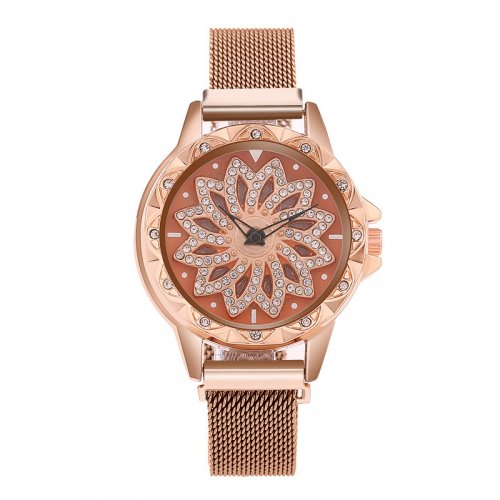Luxusní dámské hodinky růžové zlato s otáčecím ciferníkem