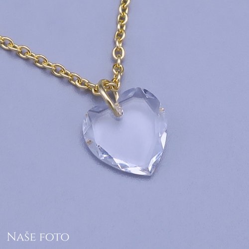 Srdíčko Swarovski 10mm se zlaceným řetízkem z ch.oceli