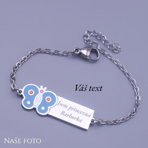 Dětský náramek s destičkou motýlek - možnost gravírování