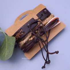 Boho pánska súprava kožených a drevených náramkov