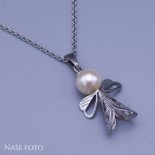 Přívěsek z chirurgické oceli  3D andělíček Swarovski elements