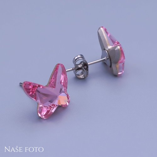 Náušnice Swarovski motýlci 12mm ligt rose