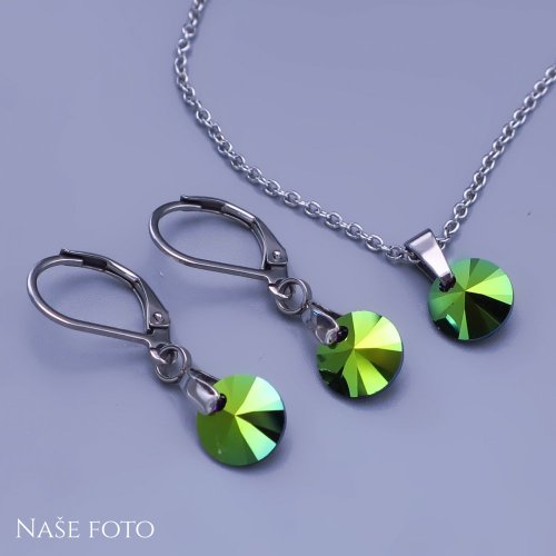 Dětská souprava Swarovski Scarabeus green 8mm chirurgická ocel