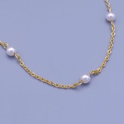 Zlacený řetízek s perličkami Swarovski ch.ocel