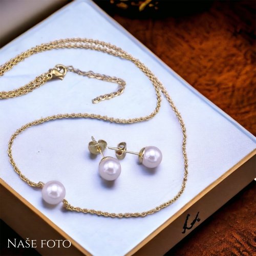 Pozlacená Swarovski souprava perličky 8mm bílé