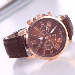 Dámske elegantné hodinky kožené tmavo hnedé s "chronografom"