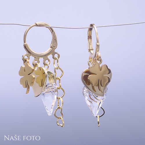 Zlacené náušnice Swarovski  Láska & Štěstí