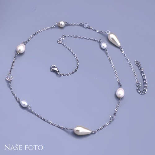 Perličkový náhrdelník z chirurgické oceli s krystaly Swarovski