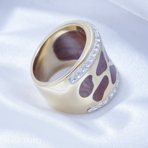 Krásný zlacený leopardí prsten z chirurgické oceli hnědý vel.54,57