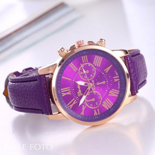 Dámske elegantné hodinky kožené fialové s "chronografom"