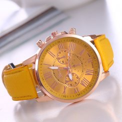 Dámské elegantní hodinky kožené žluté s "chronografem"