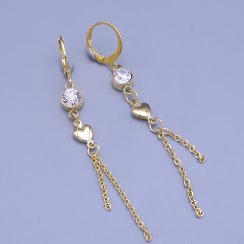 Zlacené náušnice visací s chirurgické oceli se zirkonem