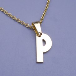 Moderní přívěsek ve tvaru písmena "P" z pozlacené chirurgické oceli