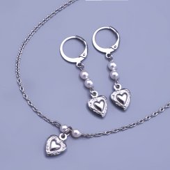 Súprava zo srdiečok a Swarovski perličiek z chirurgickej ocele