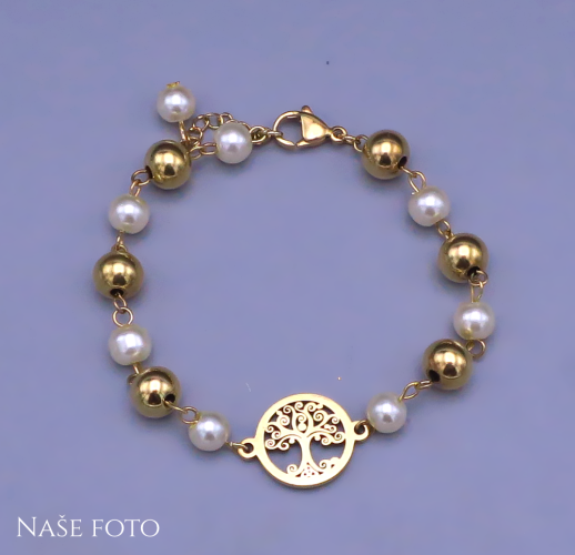 Pozlacený náramek Strom života & Perly