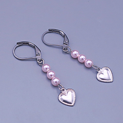 Dětské náušnice srdíčka s růžovými Swarovski® perličkami – chirurgická ocel