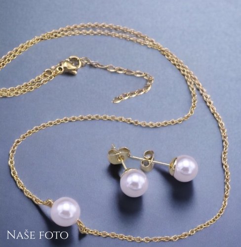 Pozlacená Swarovski souprava perličky 8mm bílé