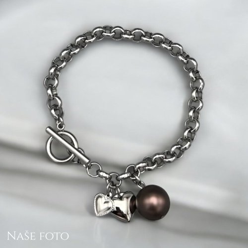 Náramek z chirurgické oceli s perlou Swarovski - Brown