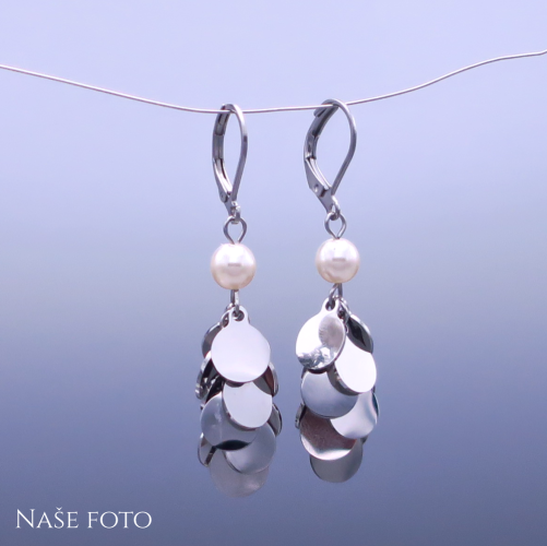 Visací náušnice z chirurgické oceli s perličkou Swarovski