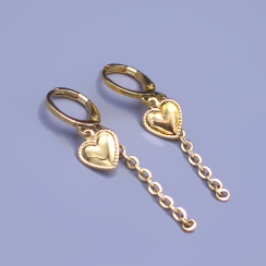 Pozlátené náušnice so srdiečkami a retiazkou