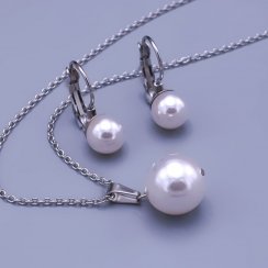 Bílá perlová souprava Swarovski z chirurgické oceli