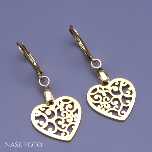 Pozlacené náušnice srdíčka z chirurgické oceli