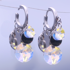 Náušnice z chirurgické oceli s krystaly Swarovski AB – kroužky s přívěsky