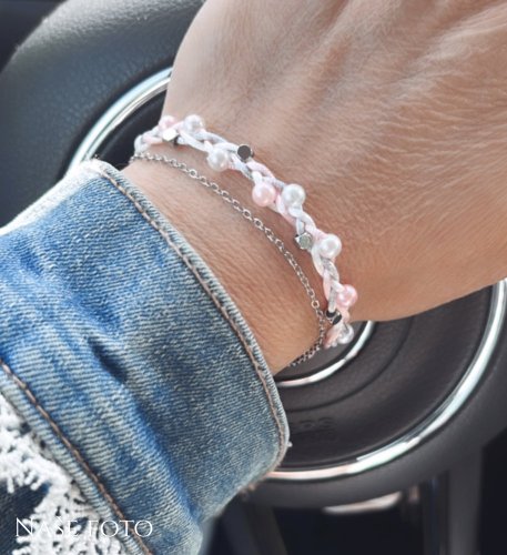 Romantický náramek s perličkami – růžovo-bílý