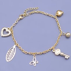 Pozlacený náramek z chirurgické oceli s přívěsky