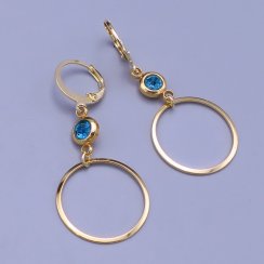 Kruhové pozlacené náušnice s modrým kamínkem Swarovski