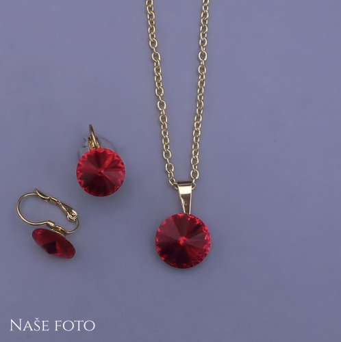 Souprava Swarovski zlacená Light Siam ( jasně červená )12,14mm