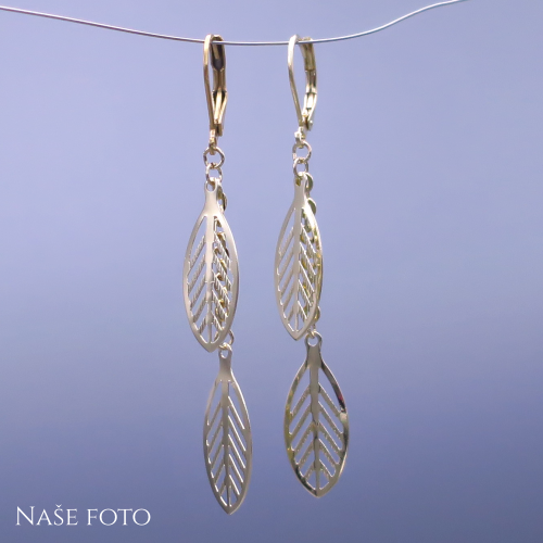Pozlacené visací náušnice Dvojité lístky
