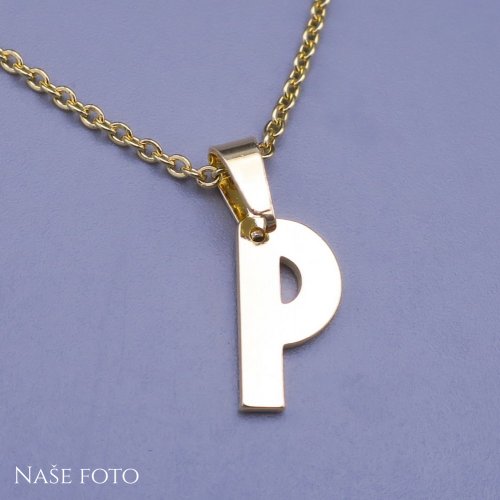 Moderné prívesok v tvare písmena "P" z pozlátenej chirurgickej ocele
