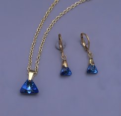 Souprava Swarovski zlacená triangle modrá měnící 8,12mm