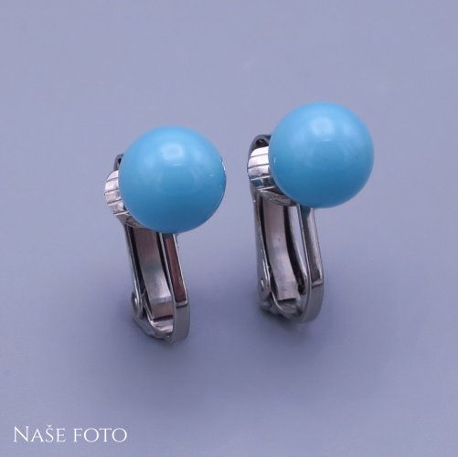 Náušnice z chirurgické oceli klipsy Swarovski perle modré