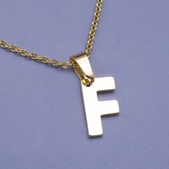 Moderní přívěsek ve tvaru písmena "F" z pozlacené chirurgické oceli
