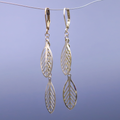 Pozlátené visiace náušnice Dvojité lístky