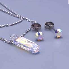Souprava Swarovski 3D cuboid Crystal AB z chirurgické oceli