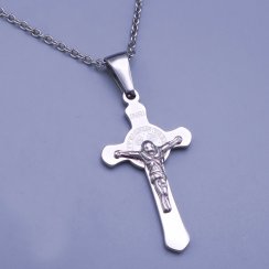 Přívěsek z chirurgické oceli ve tvaru kříže s Ježíšem Kristem