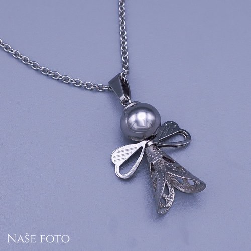 Přívěsek z chirurgické oceli  3D andělíček Swarovski elements