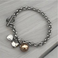 Náramek z chirurgické oceli s perlou Swarovski - Gold