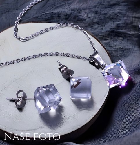 Souprava Swarovski kostky 8mm měnící z chirurgické oceli