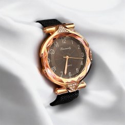 Dámské hodinky Rinnandy – černé s rosegold rámem