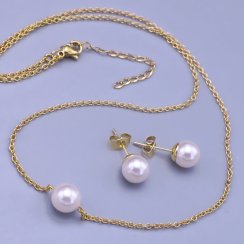 Pozlacená Swarovski souprava perličky 8mm bílé