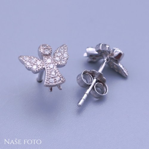 Drobné dámské stříbrné náušnice - andělíčci s kamínky