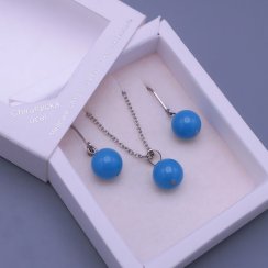Pastelovo modrá súprava Swarovski z chirurgickej ocele